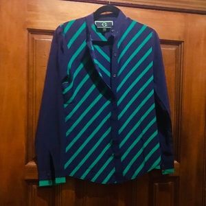 Blue and green striped 100% silk top